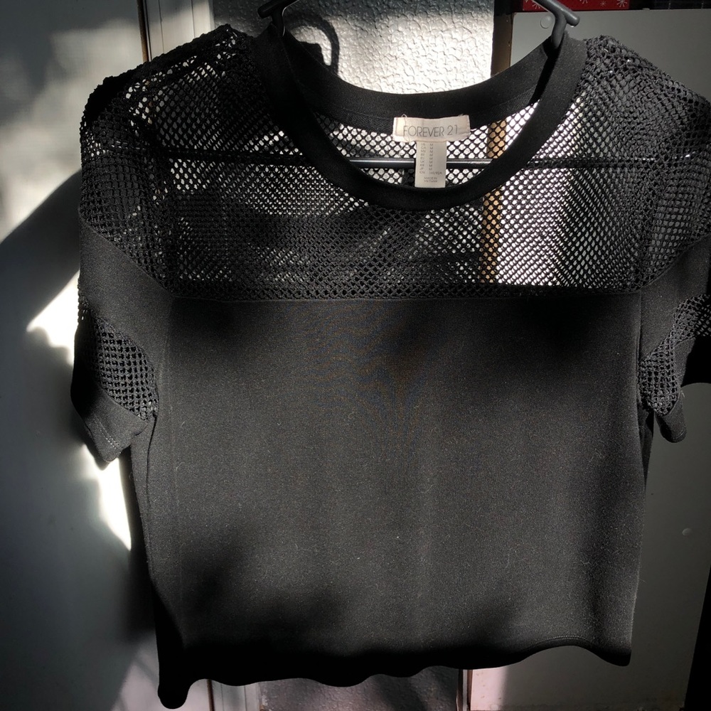 Black mesh crop top